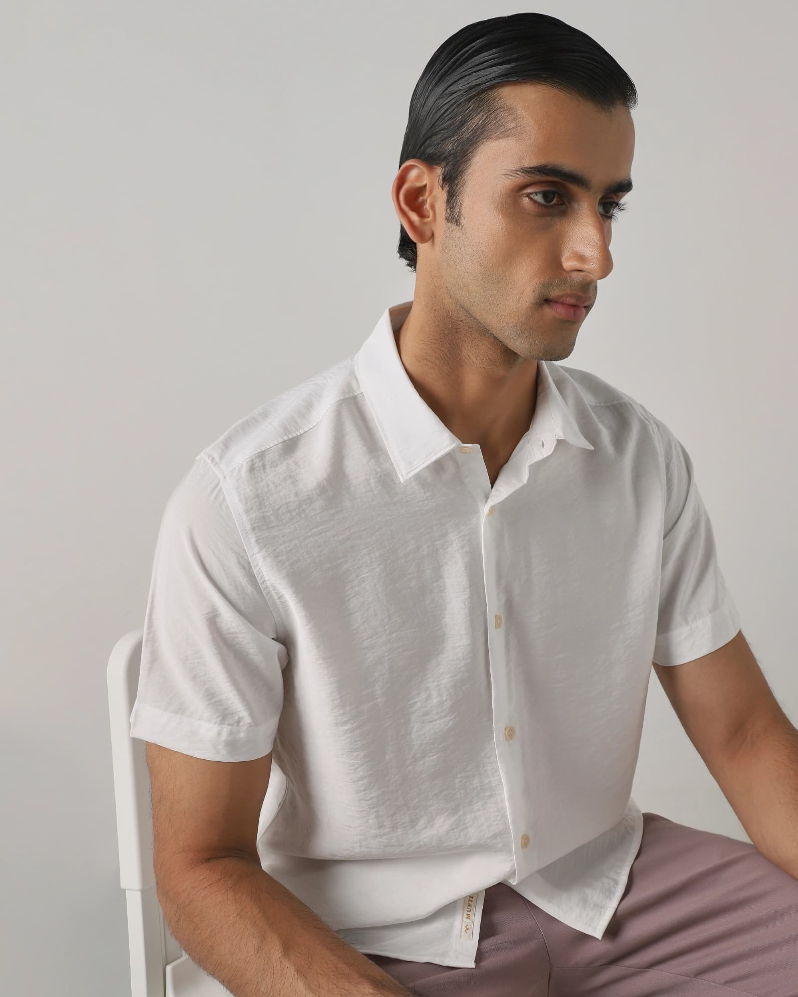 White Viscose Plain Slim Fit Casual Shirt | Mufti Jeans