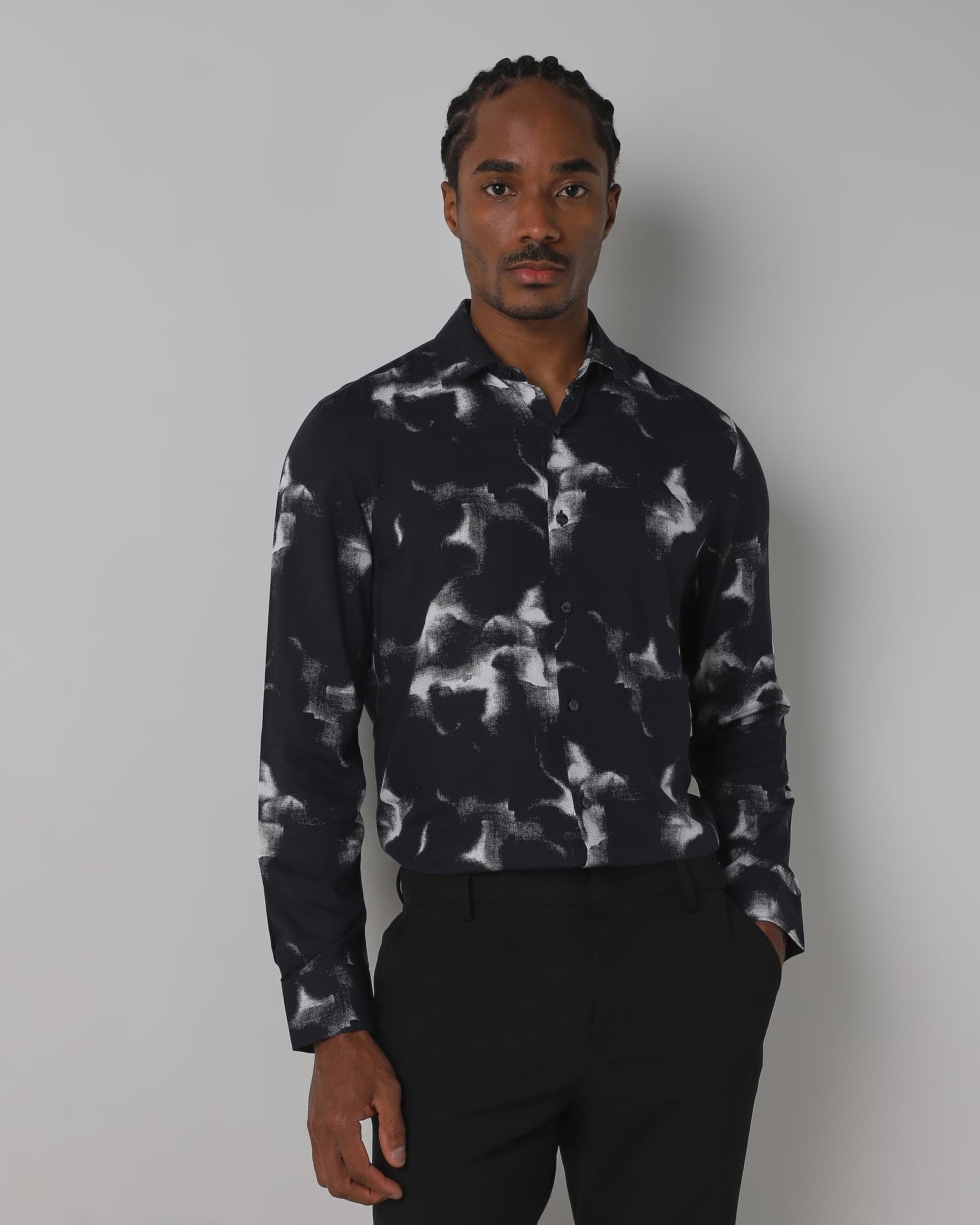Black Viscose Abstract Print Shirt | Mufti Jeans