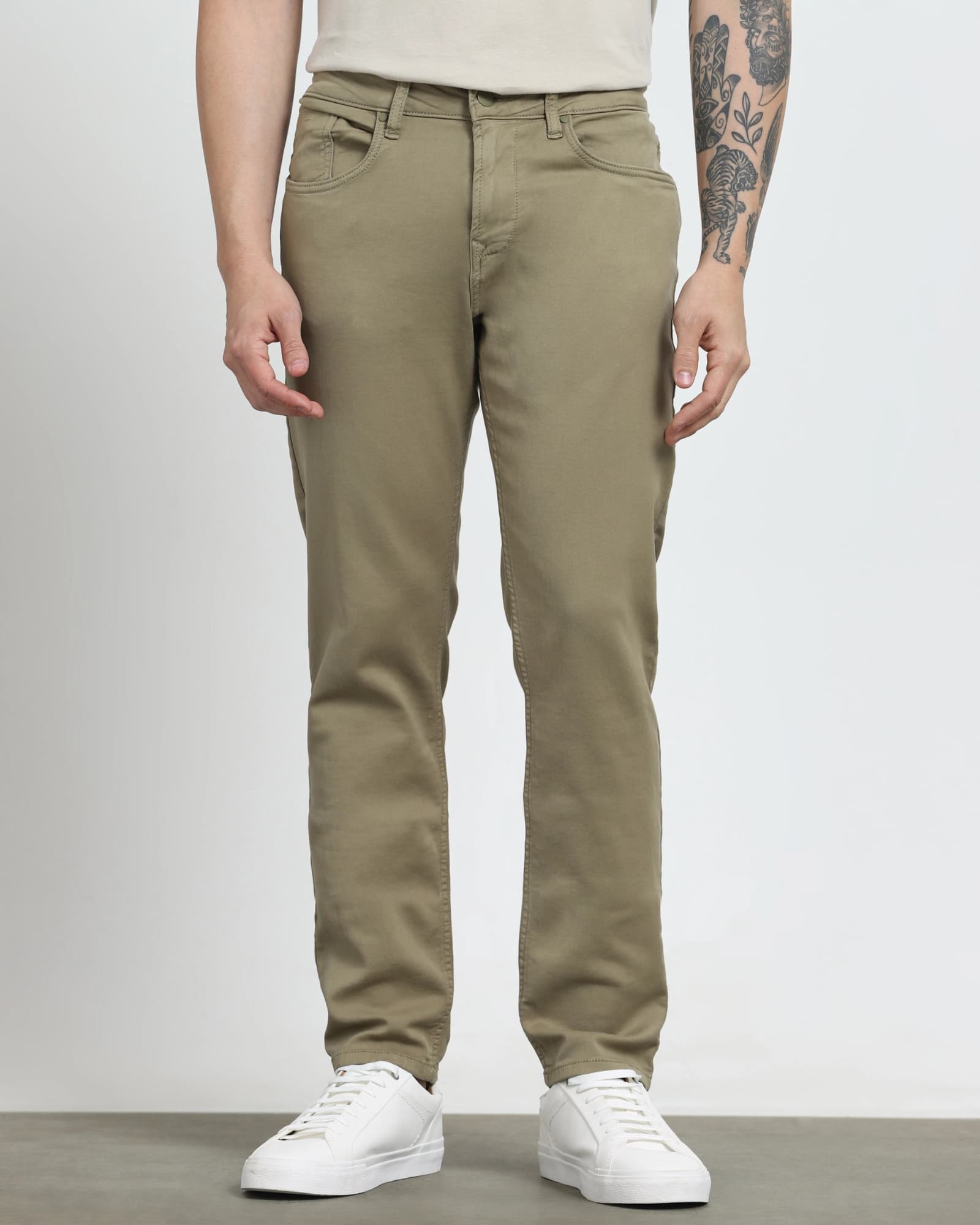 Light Olive Super Slim Fit Superstretch Coloured Jeans | Mufti Jeans