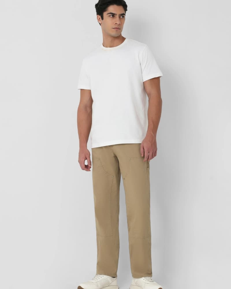 Beige Loose Straight Fit Cargos | Mufti Jeans