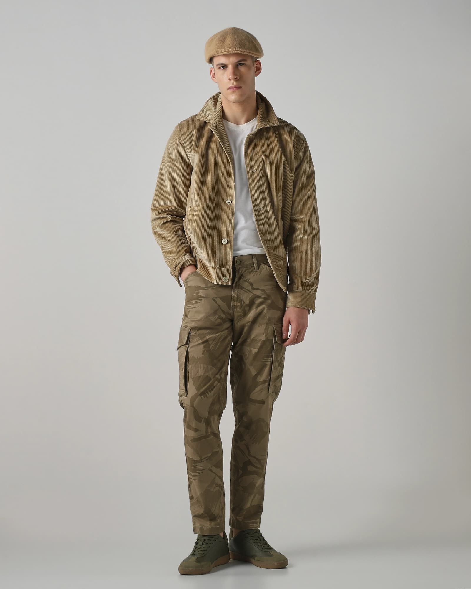 Khaki Slim Fit Cotton Cargo | Mufti Jeans