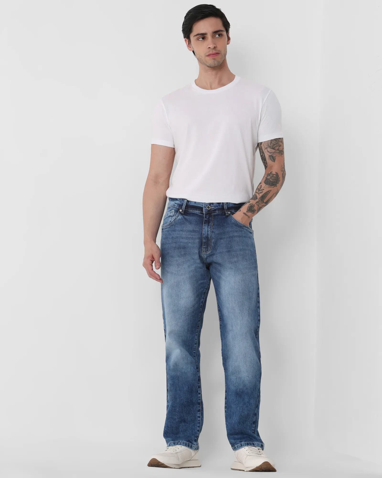 Mid Blue Loose Fit Originals Stretch Jeans | Mufti Jeans