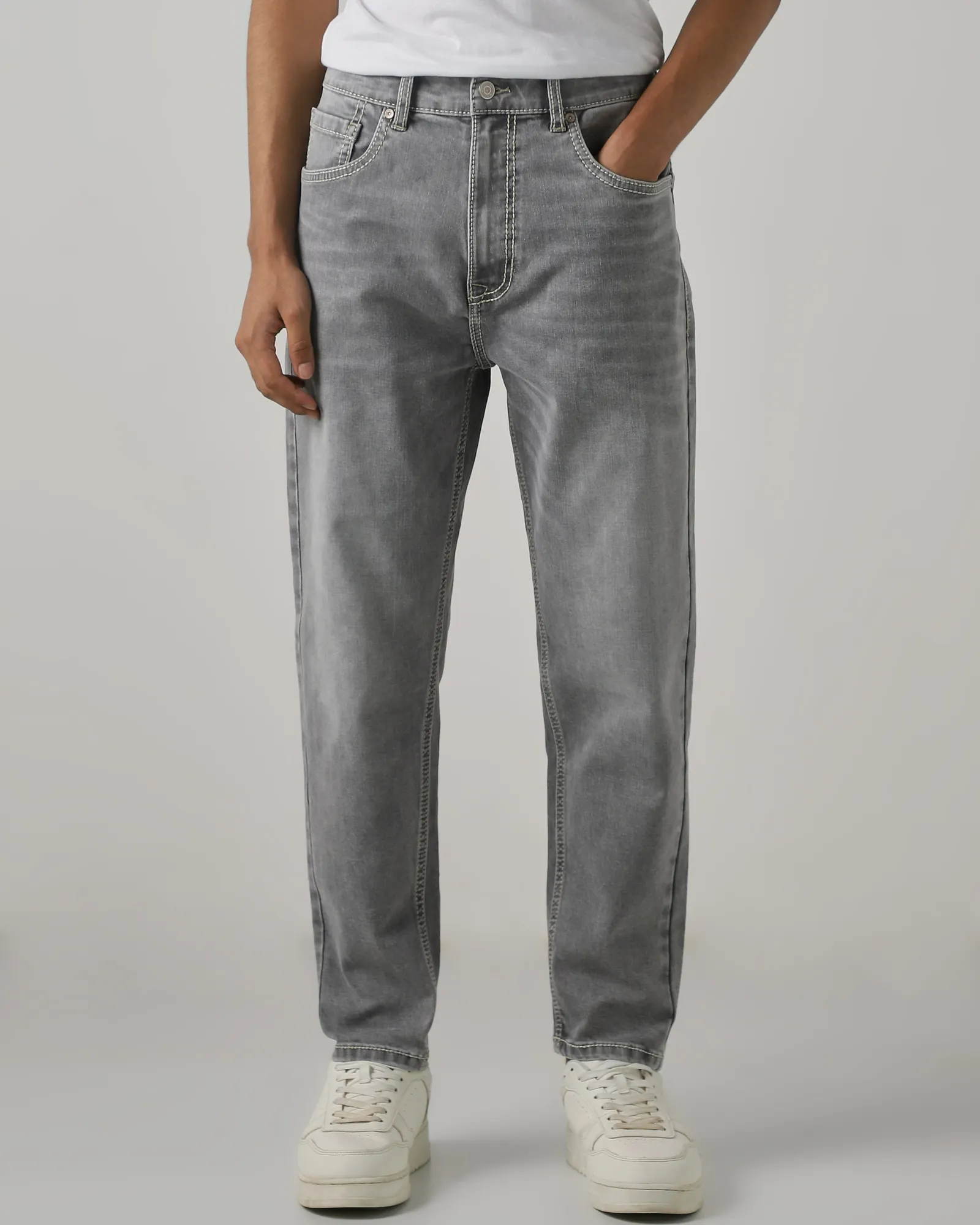 Light Grey Relaxed Ankle Fit Original Stretch Jeans | Mufti Jeans