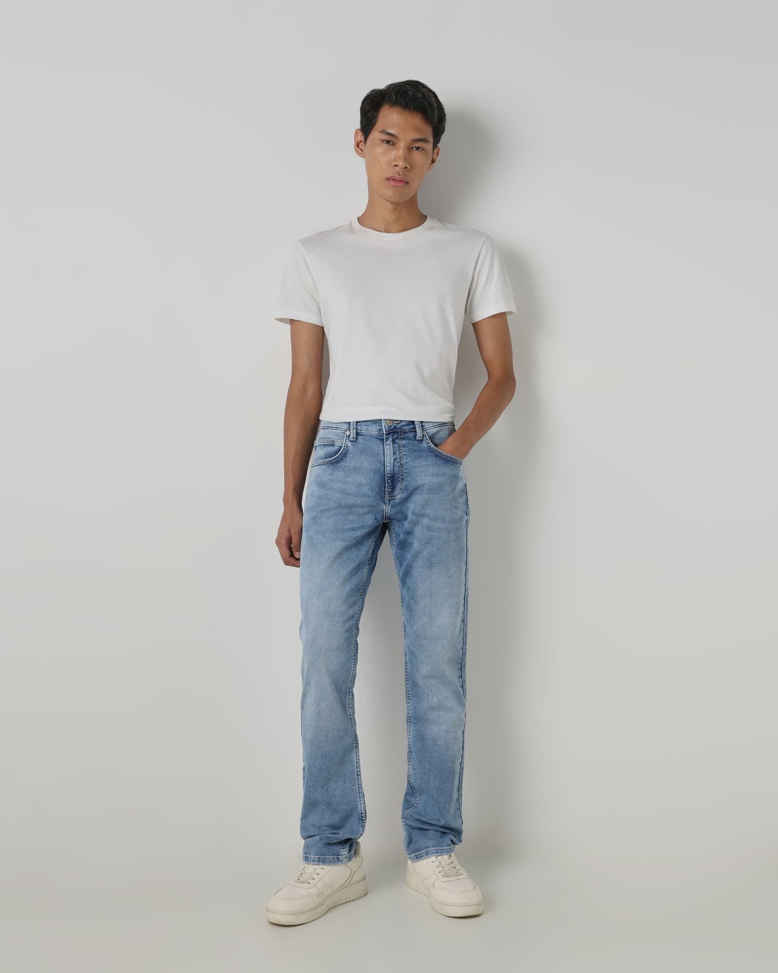 Light Blue Straight Fit Denim Deluxe Stretch Jeans