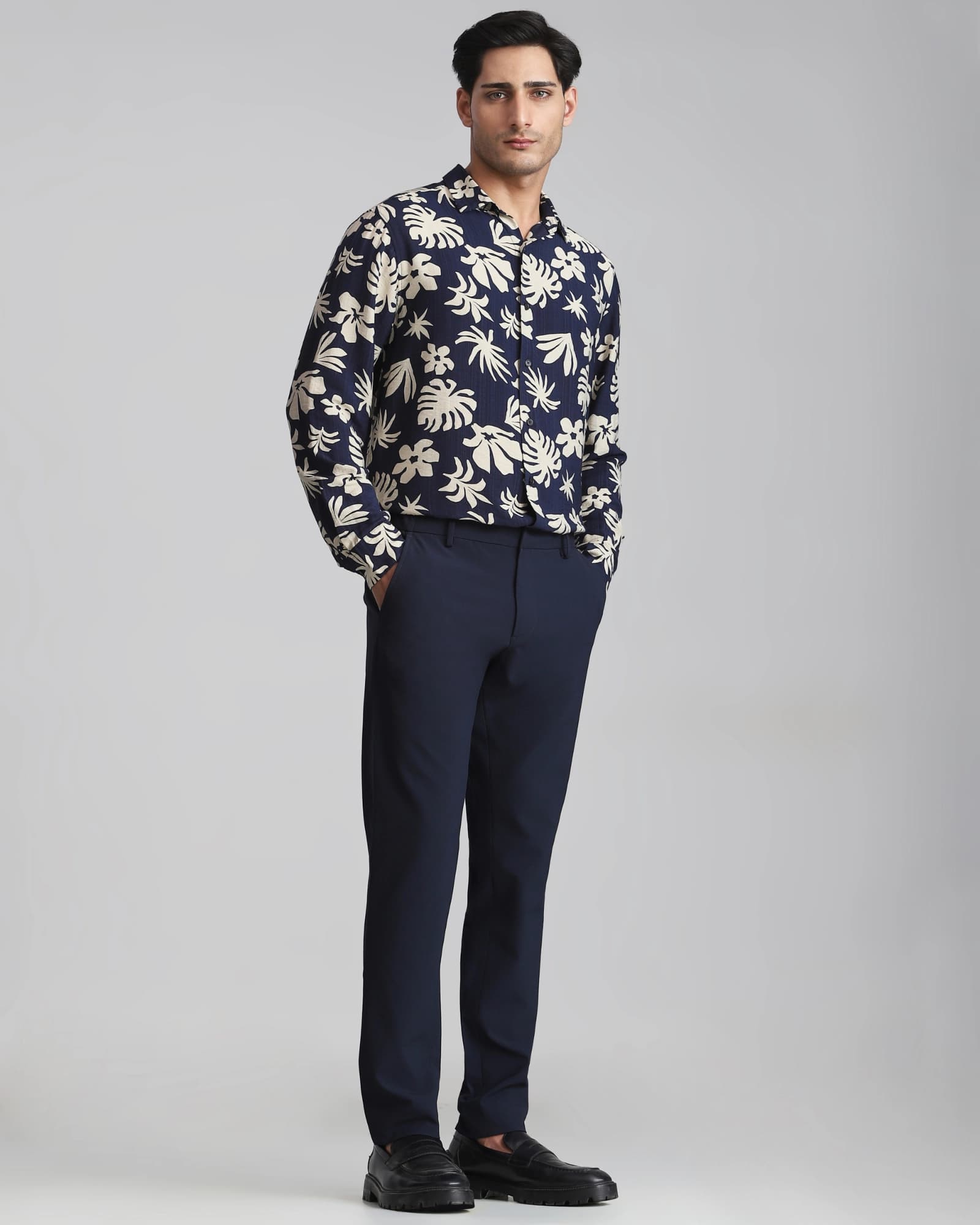 Navy Slim Fit Flat Front Pants | Mufti Jeans