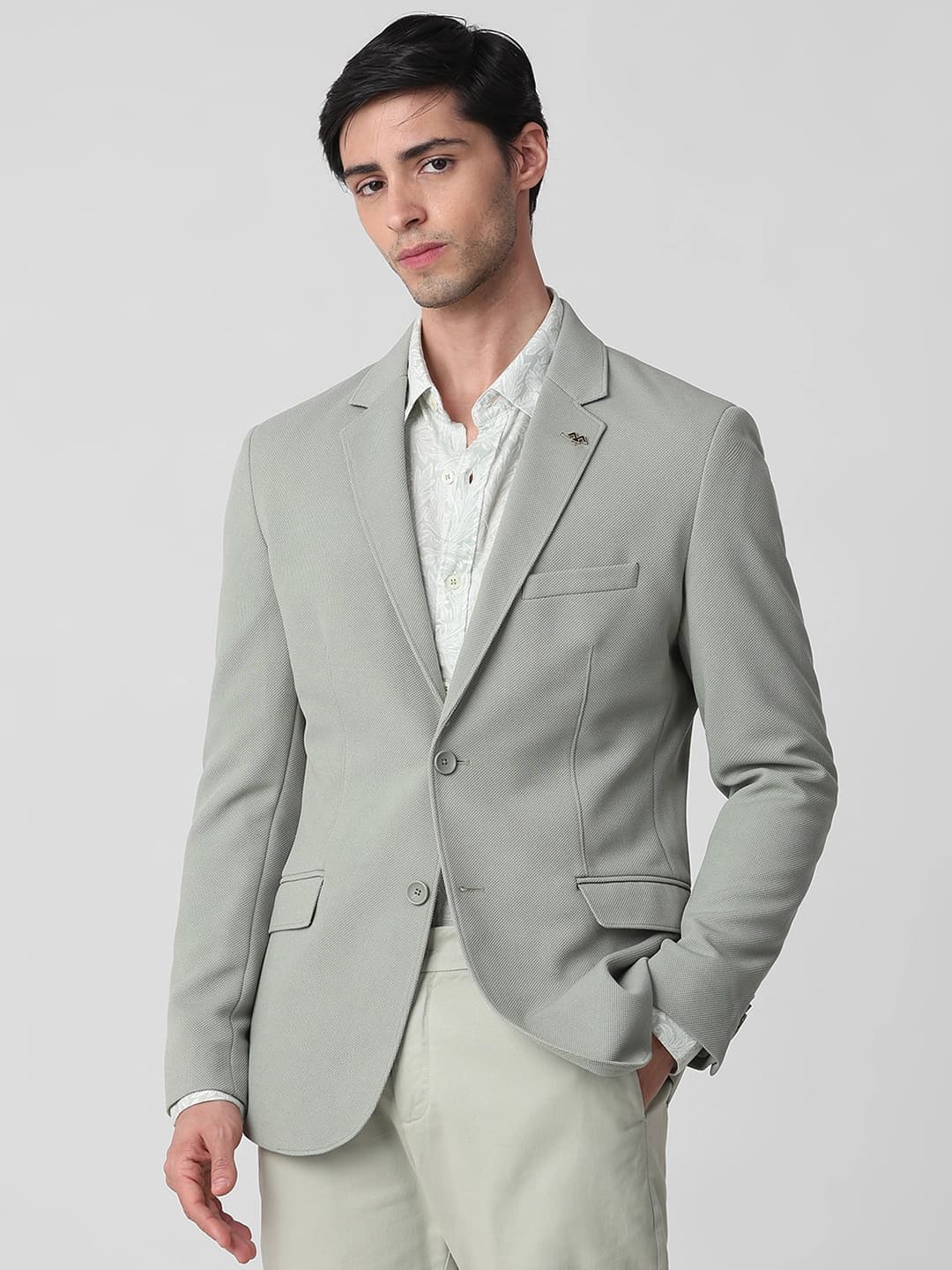 Sage Textured Slim Fit Blazer | Mufti Jeans