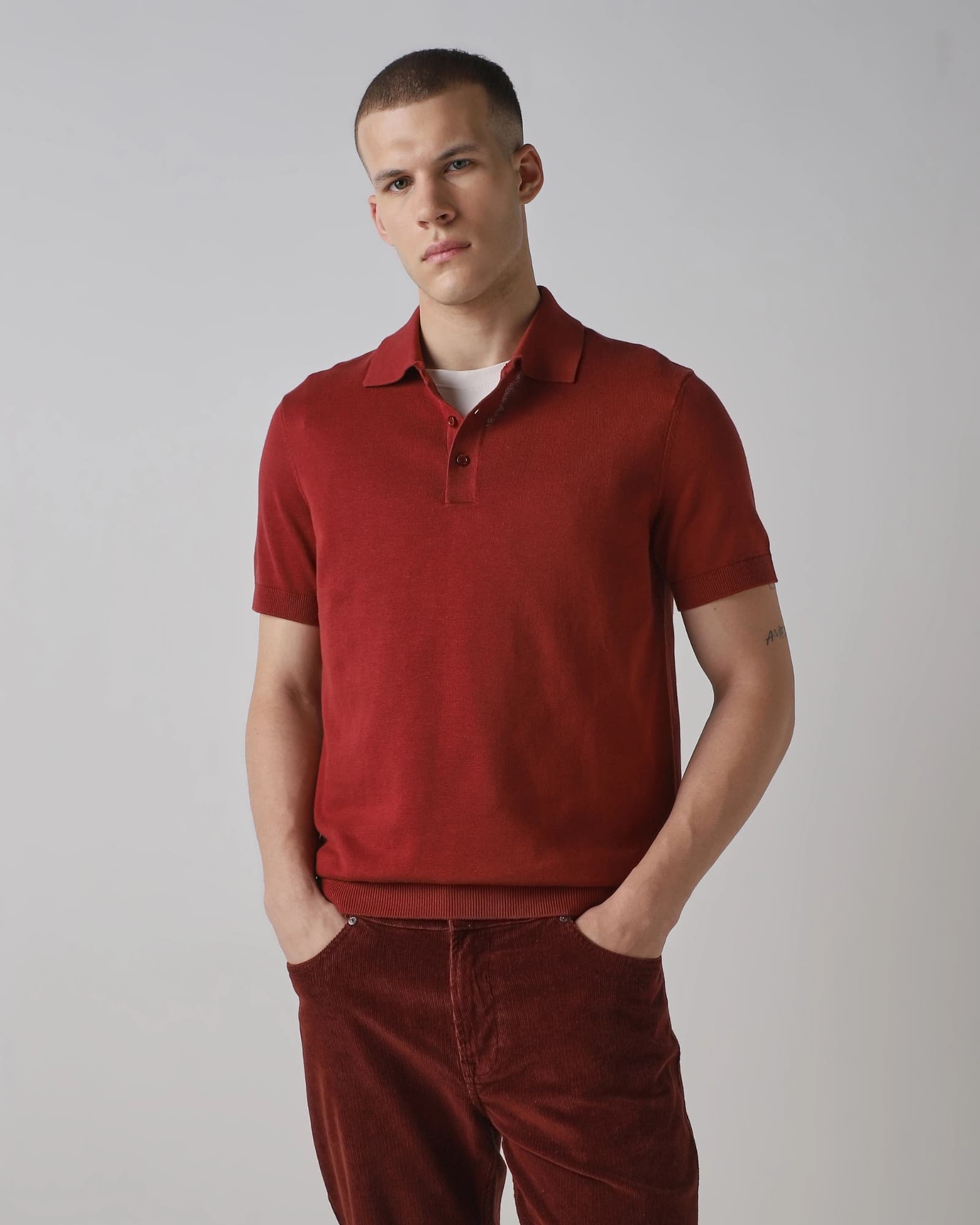 Rust Solid Flatknit Polo | Mufti Jeans