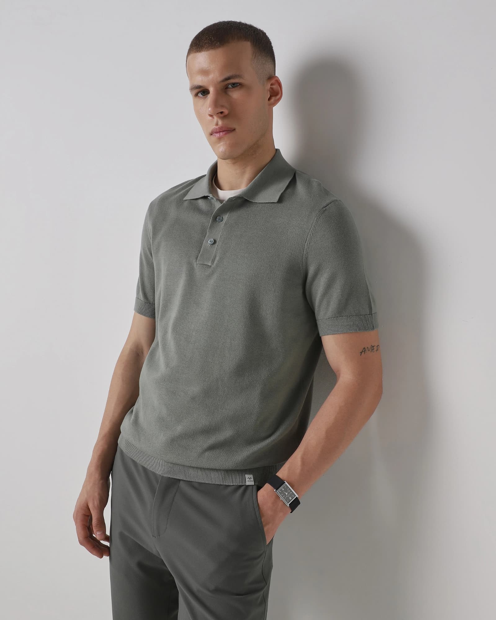 Sage Solid Flatknit Polo | Mufti Jeans