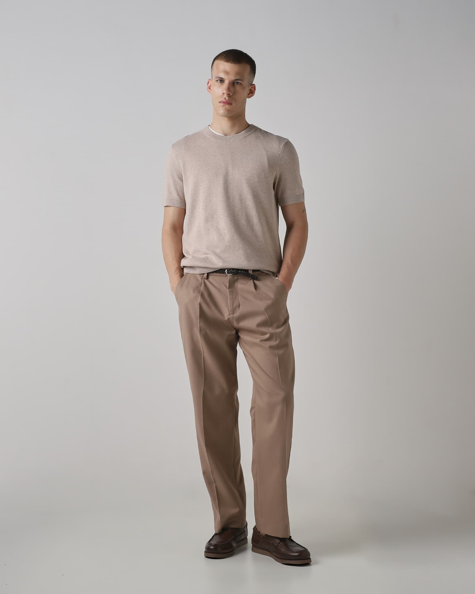 Beige Solid Cotton Flatknit