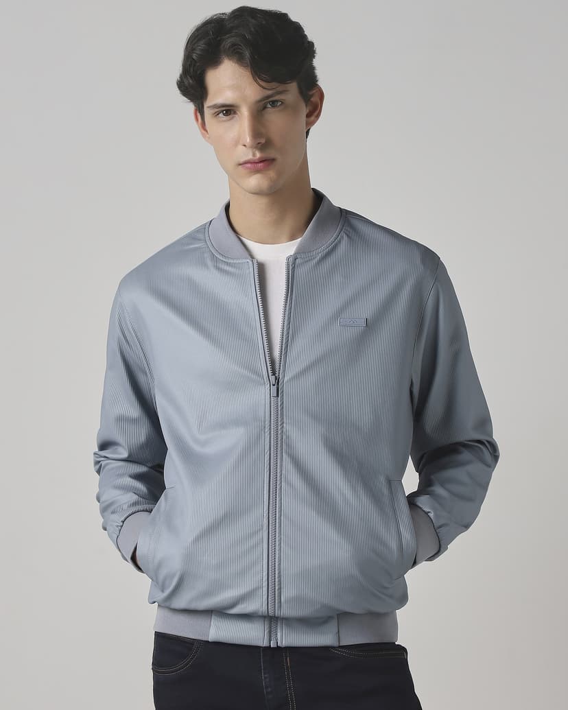 Blue Grey Bomber Slim Fit Jacket