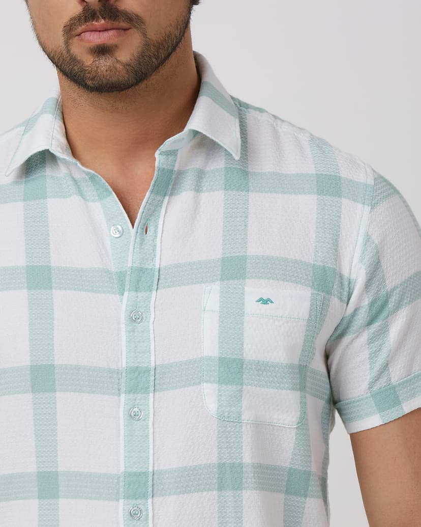 Light Green Large Check Slim Fit Casual Shirt