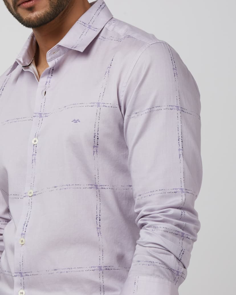 Lilac Large Check Slim Fit Casual Shirt
