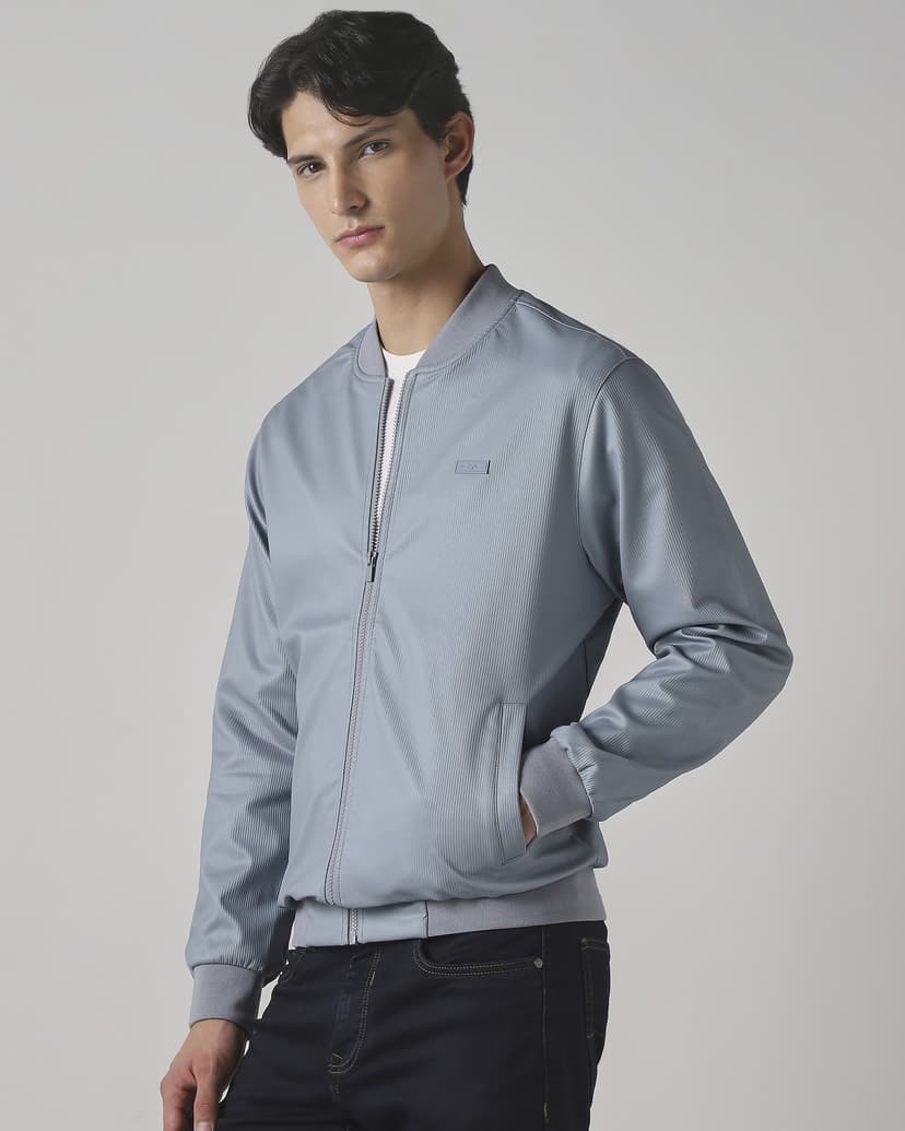 Blue Grey Bomber Slim Fit Jacket