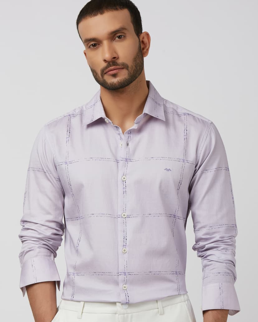 Lilac Large Check Slim Fit Casual Shirt