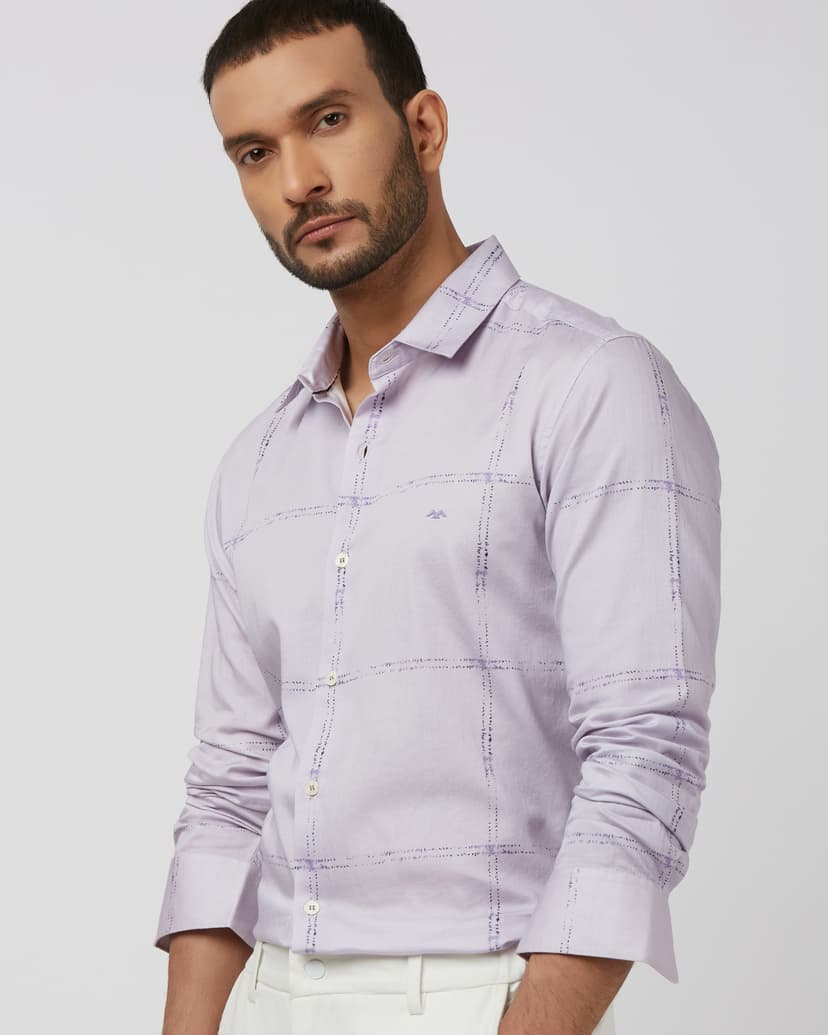 Lilac Large Check Slim Fit Casual Shirt