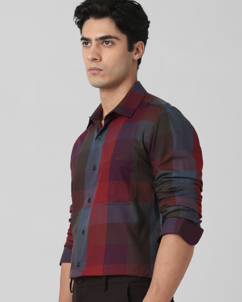 Maroon Large Check Slim Fit Casual Shirt
