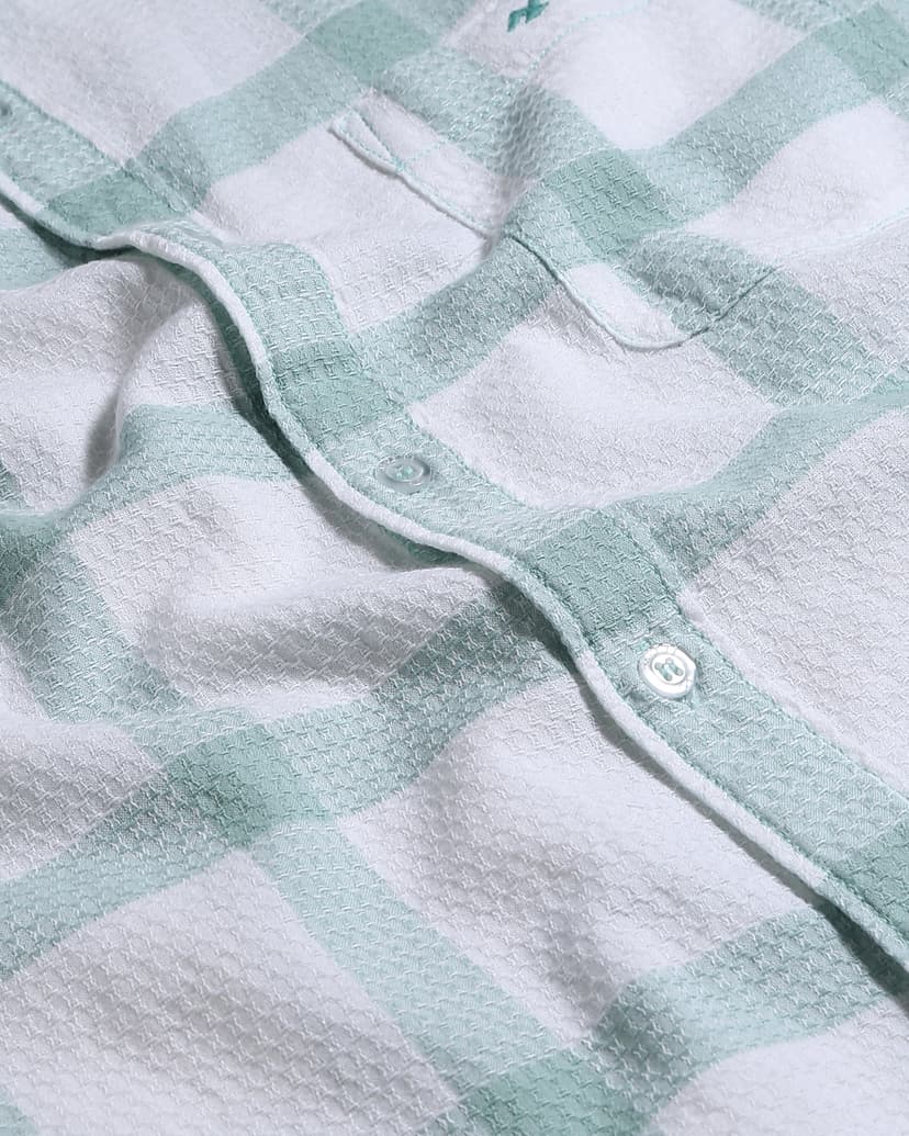 Light Green Large Check Slim Fit Casual Shirt