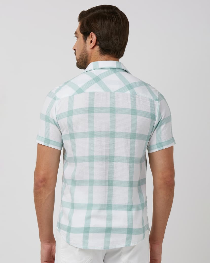 Light Green Large Check Slim Fit Casual Shirt