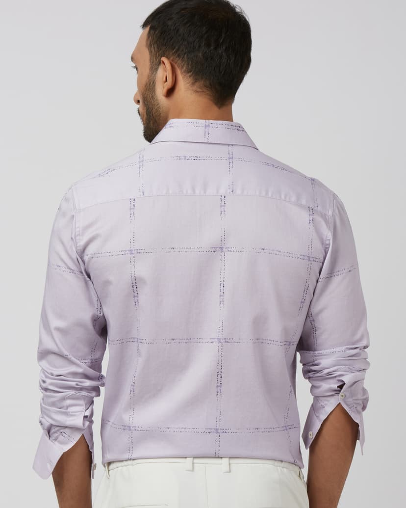 Lilac Large Check Slim Fit Casual Shirt