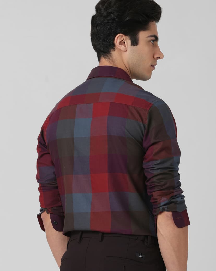 Maroon Large Check Slim Fit Casual Shirt