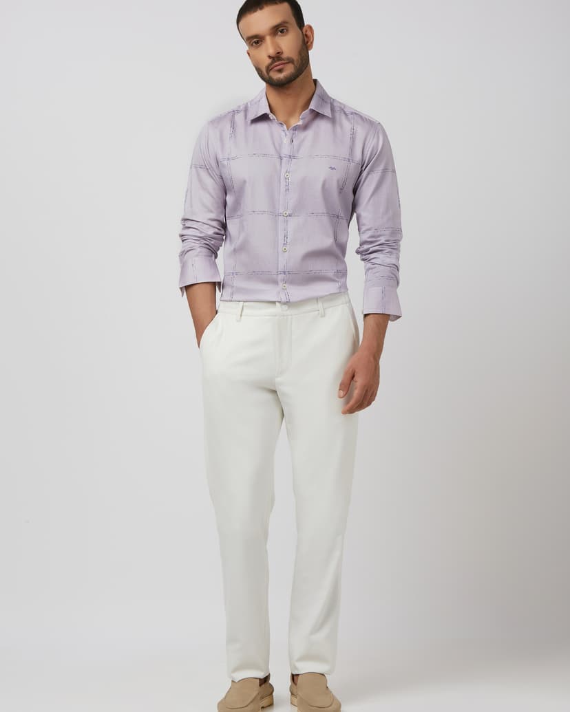 Lilac Large Check Slim Fit Casual Shirt
