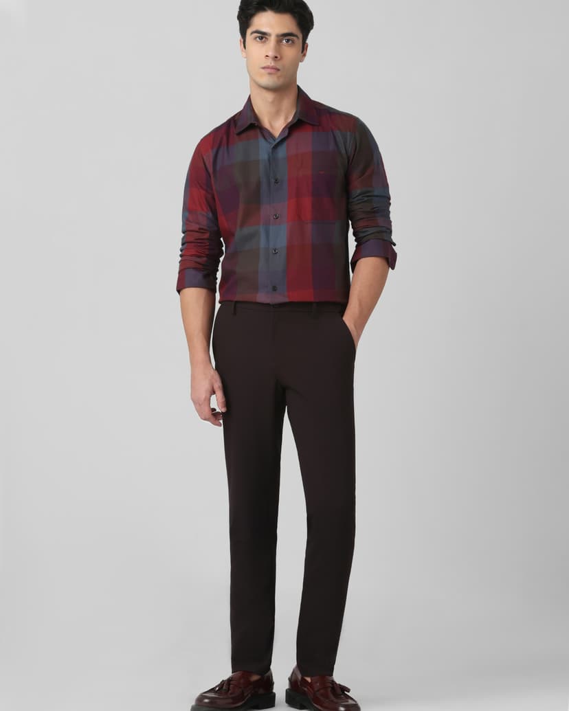 Maroon Large Check Slim Fit Casual Shirt