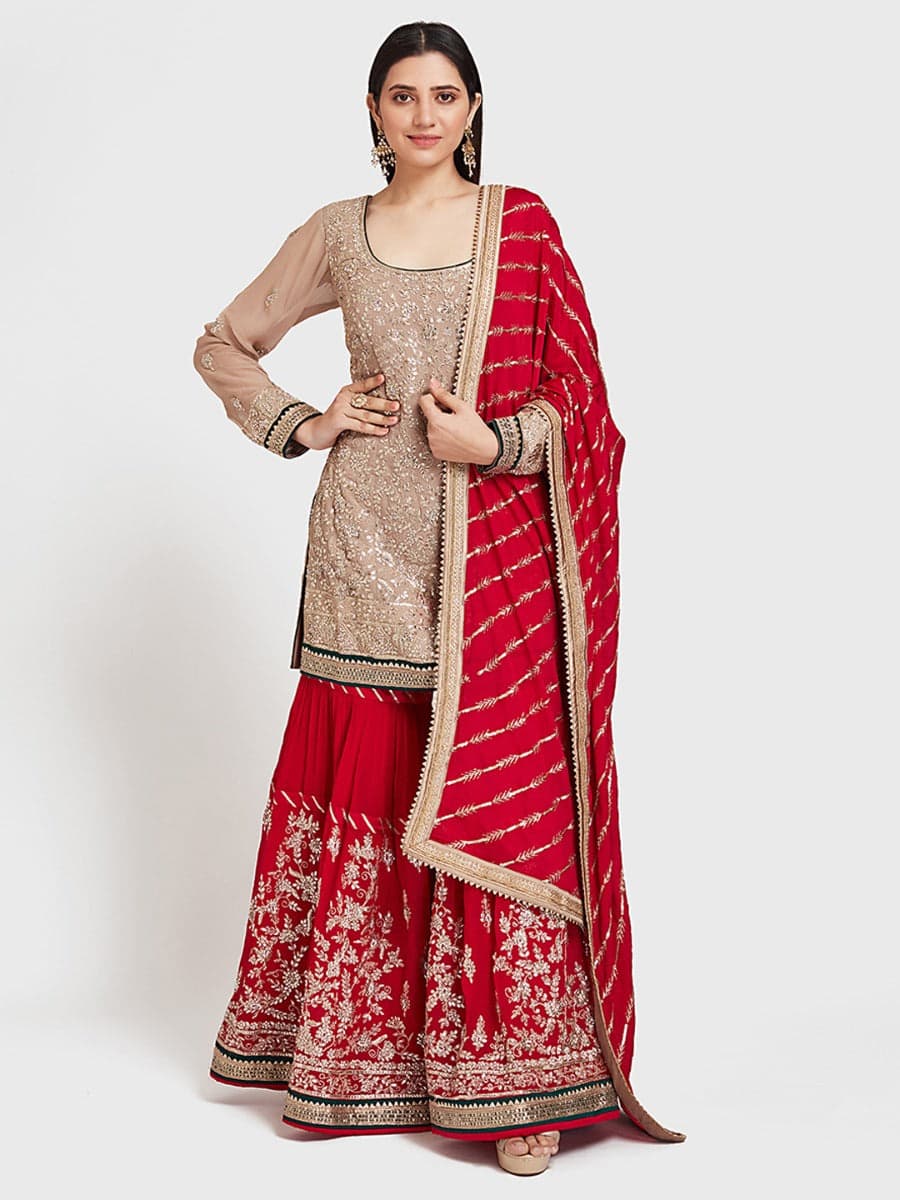 Neerus Beige Color Georgette Fabric Ghagra Set | Neeru's