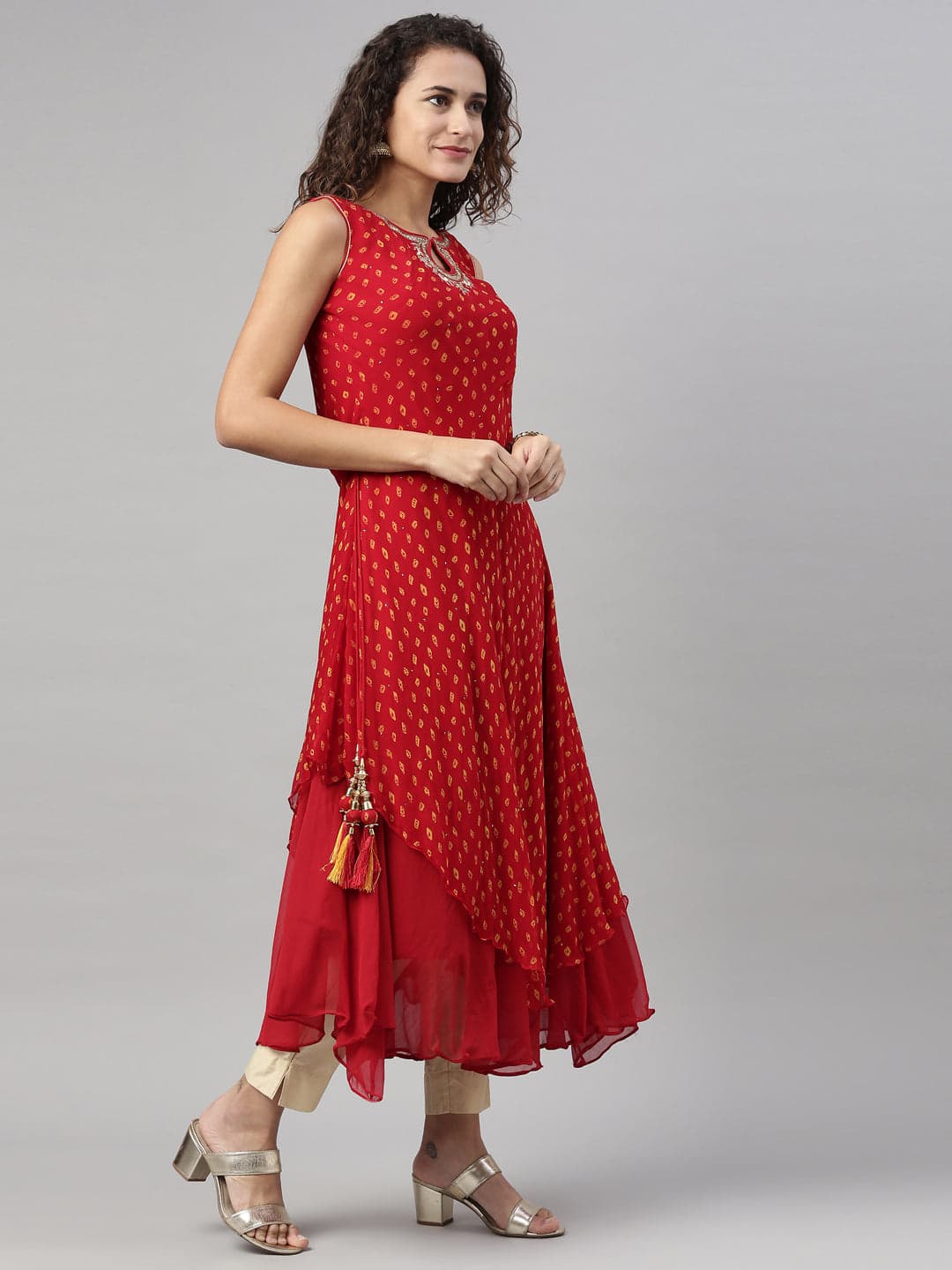 Neerus Maroon Color Georgette Fabric Kurta | Neeru's