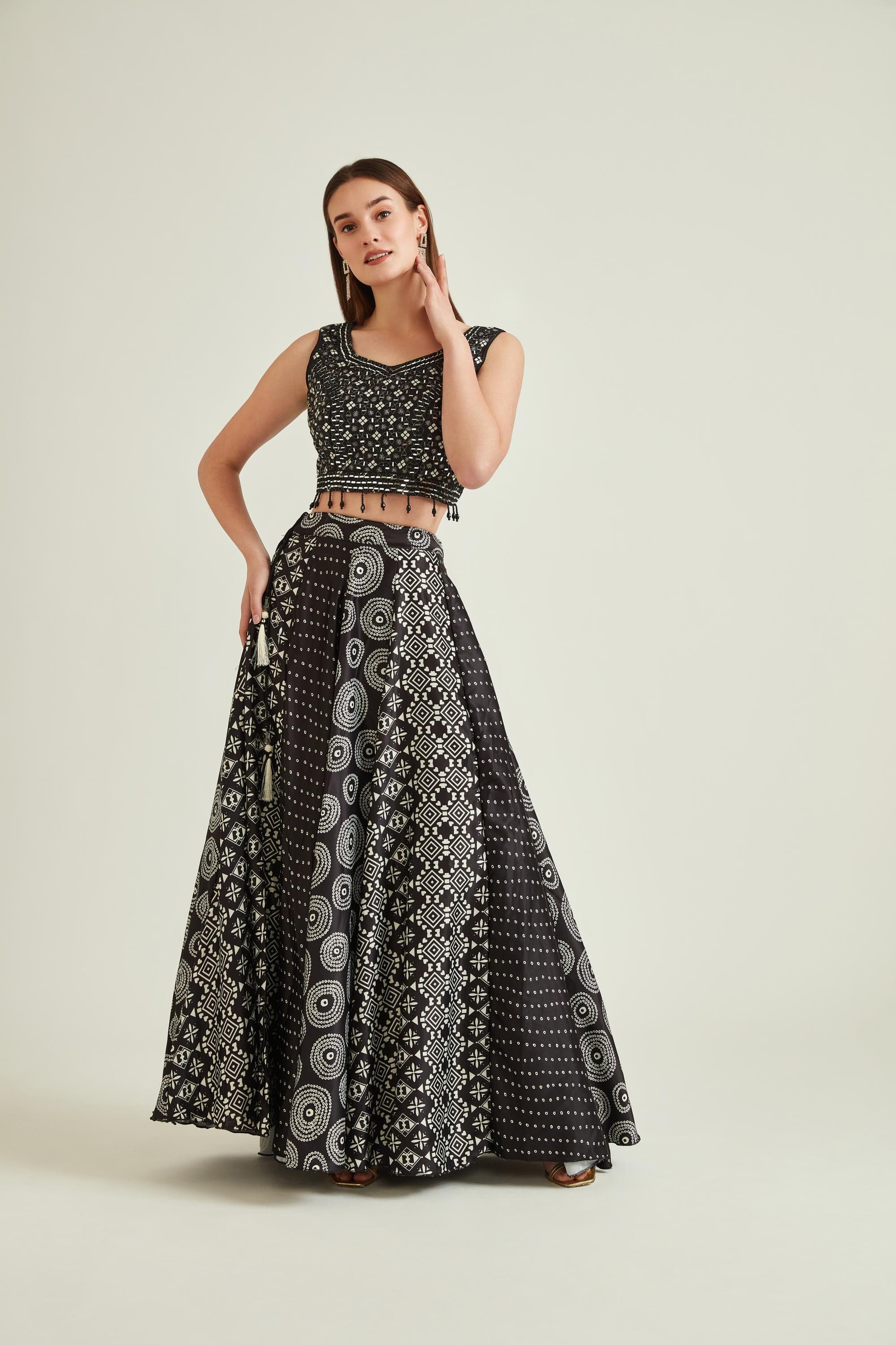 Neerus Black Colour Satin Fabric Ghagra Set | Neeru's