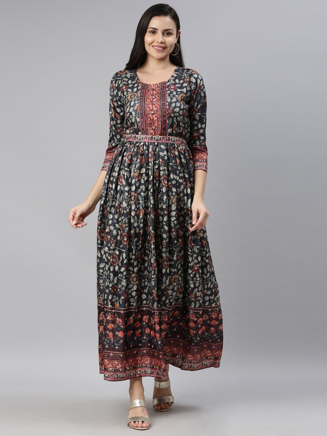 Neerus Grey Color Model Fabric Kurta | Neeru's