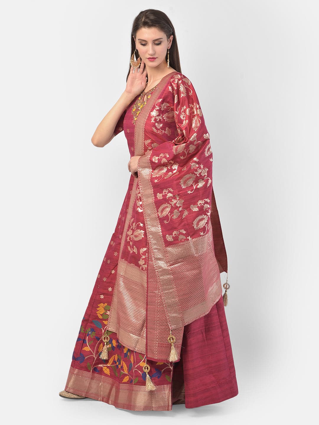 Neerus Rani Color Silk Fabric Suit-Anarkali | Neeru's