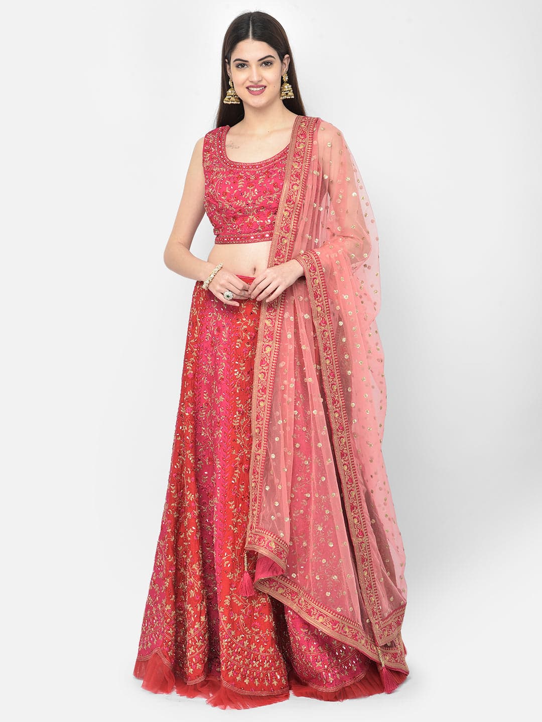 Neerus Rani Color Silk Fabric Ghagra Set | Neeru's