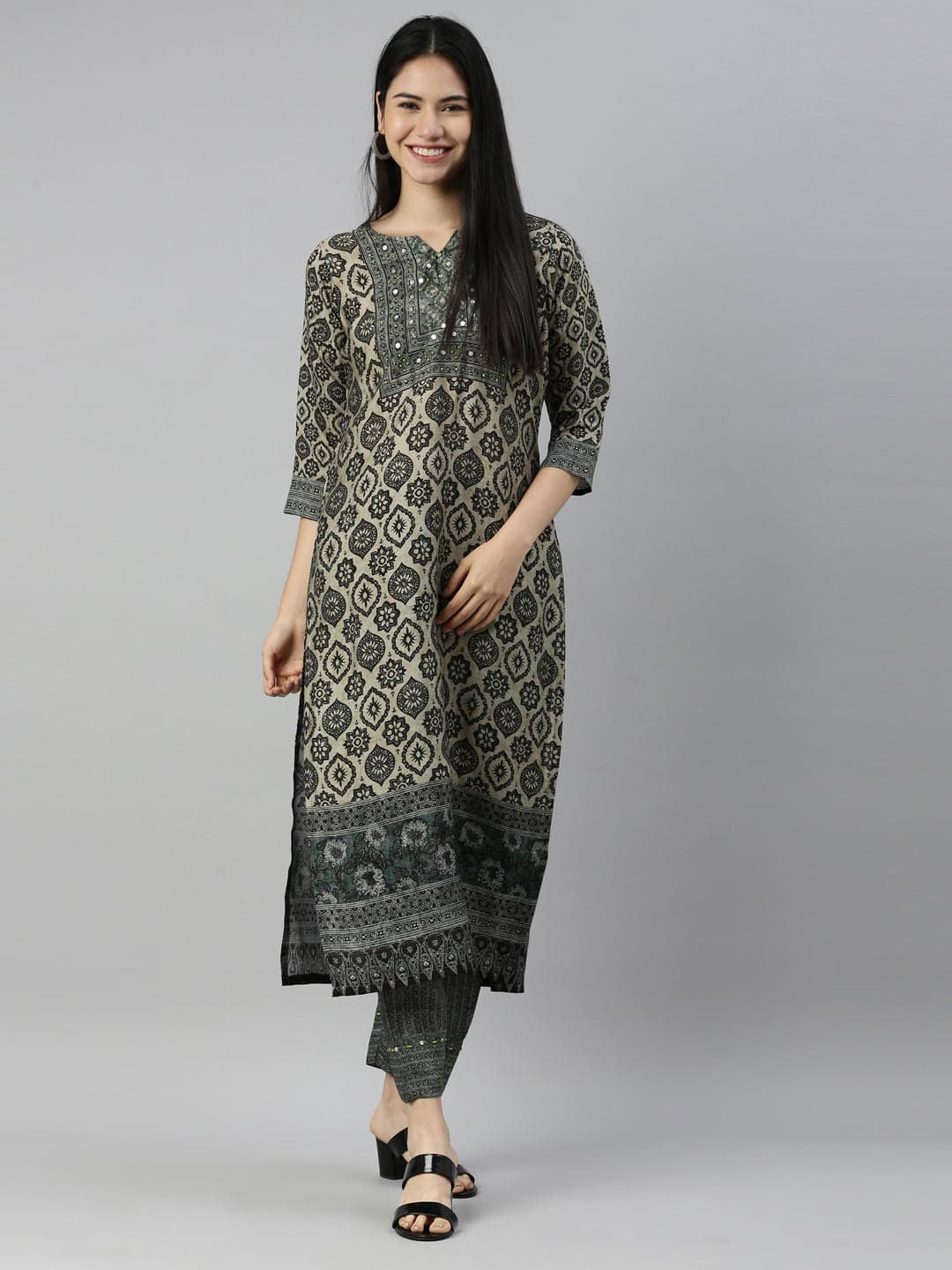 Neerus Black Color Muslin Fabric Suit Set