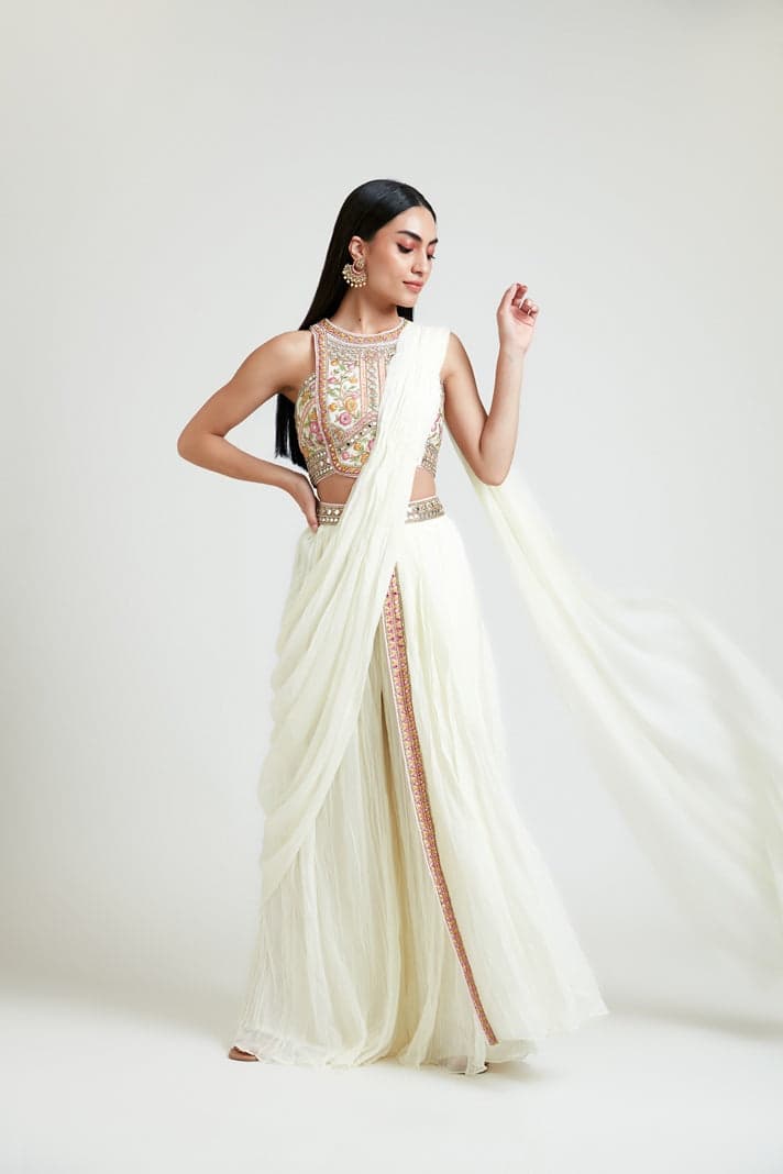Neerus Women Georgette Cream Ghagra Set