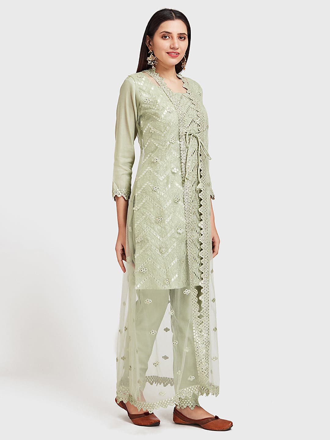 Neerus Mint Embellished Kurta &amp; Pant Set With Jacket