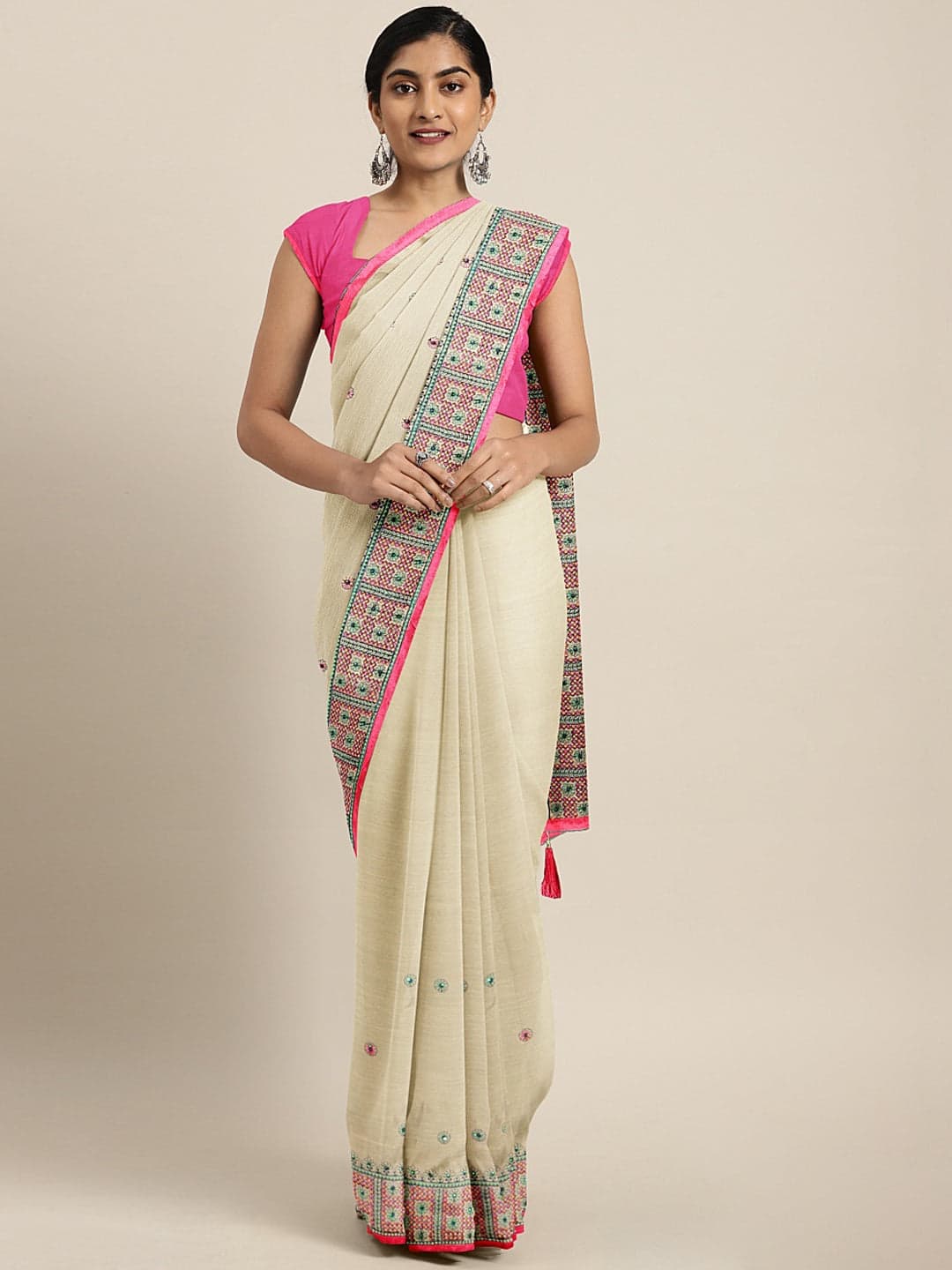 Neerus Beige Color Chiffon Fabric Saree | Neeru's