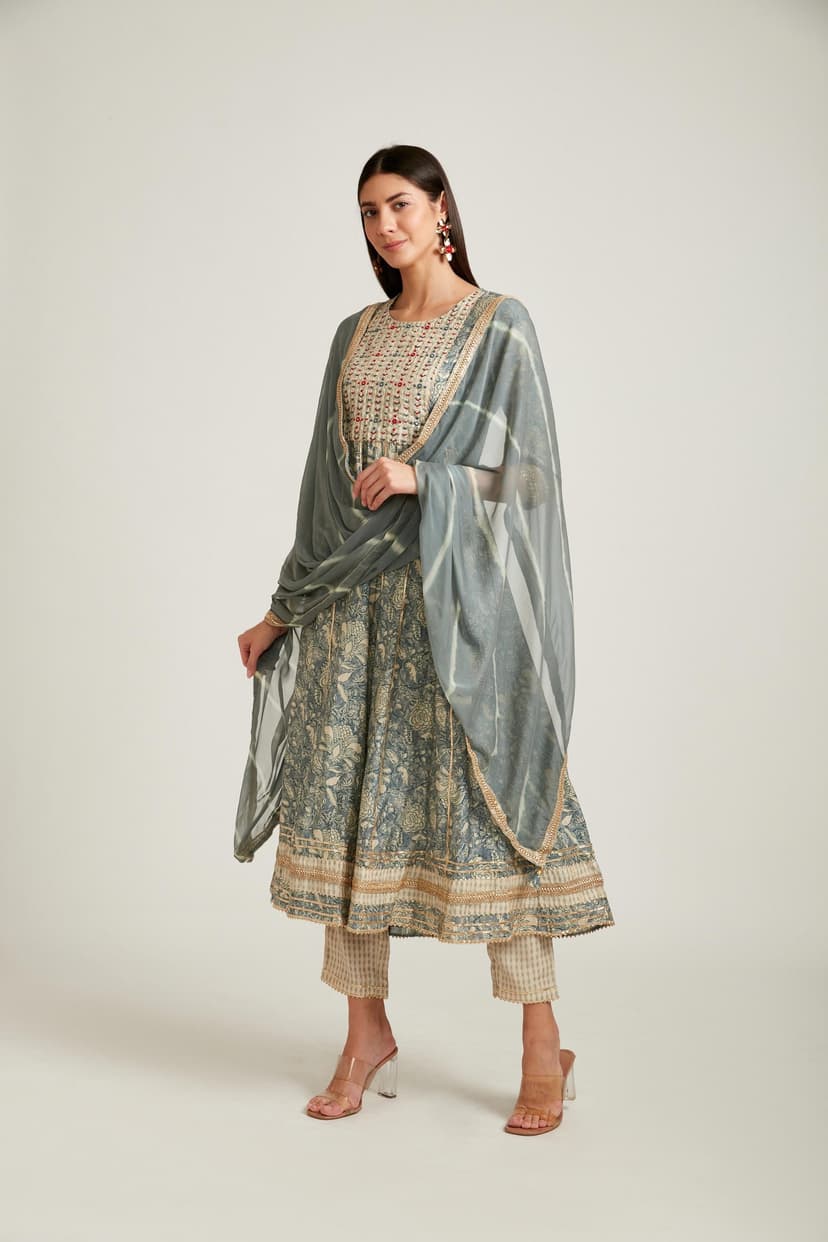Neerus Grey Color Muslin Fabric Salwar Kameez