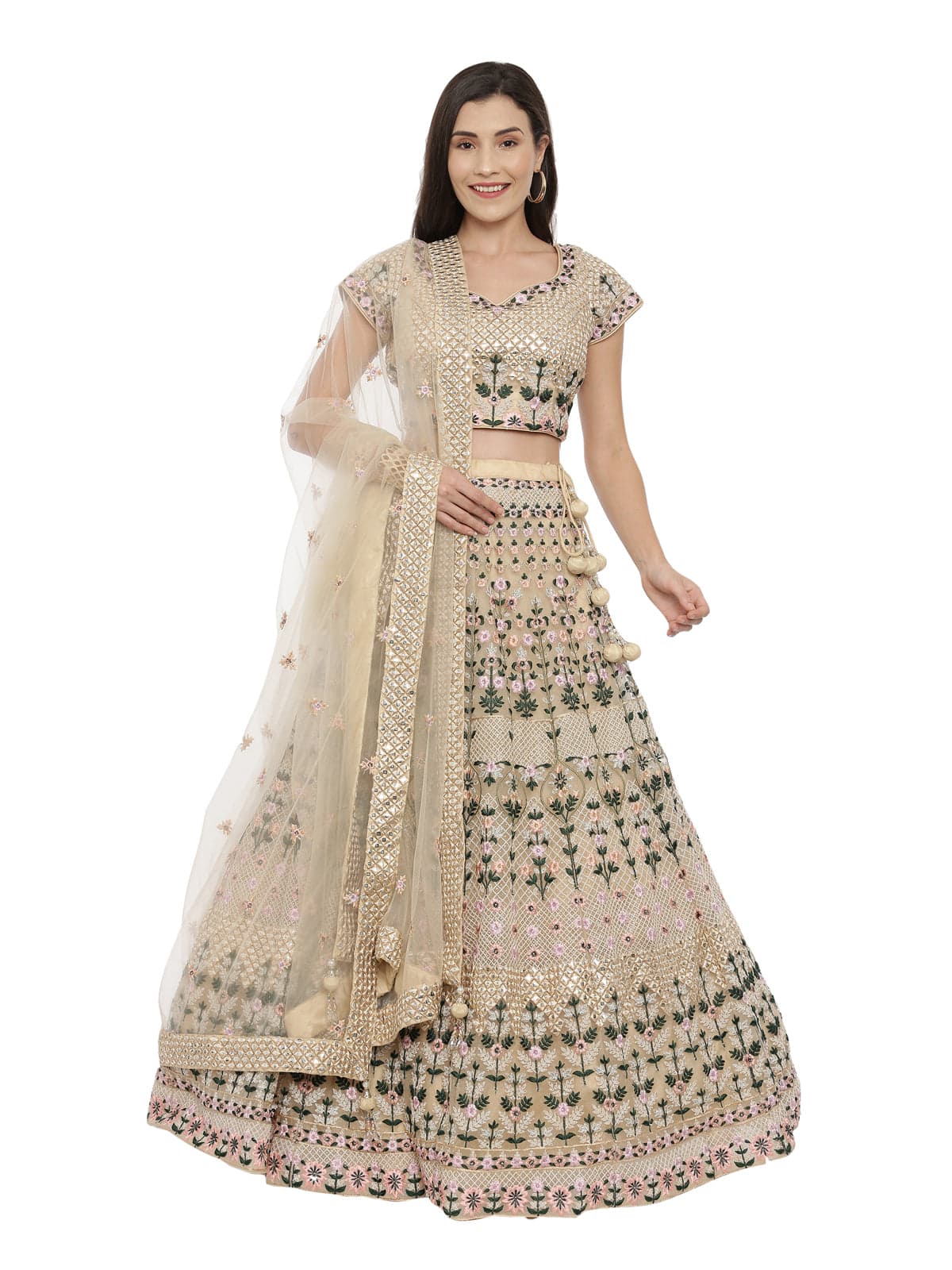Neerus Gold Color Nett Fabric Ghagra Set | Neeru's