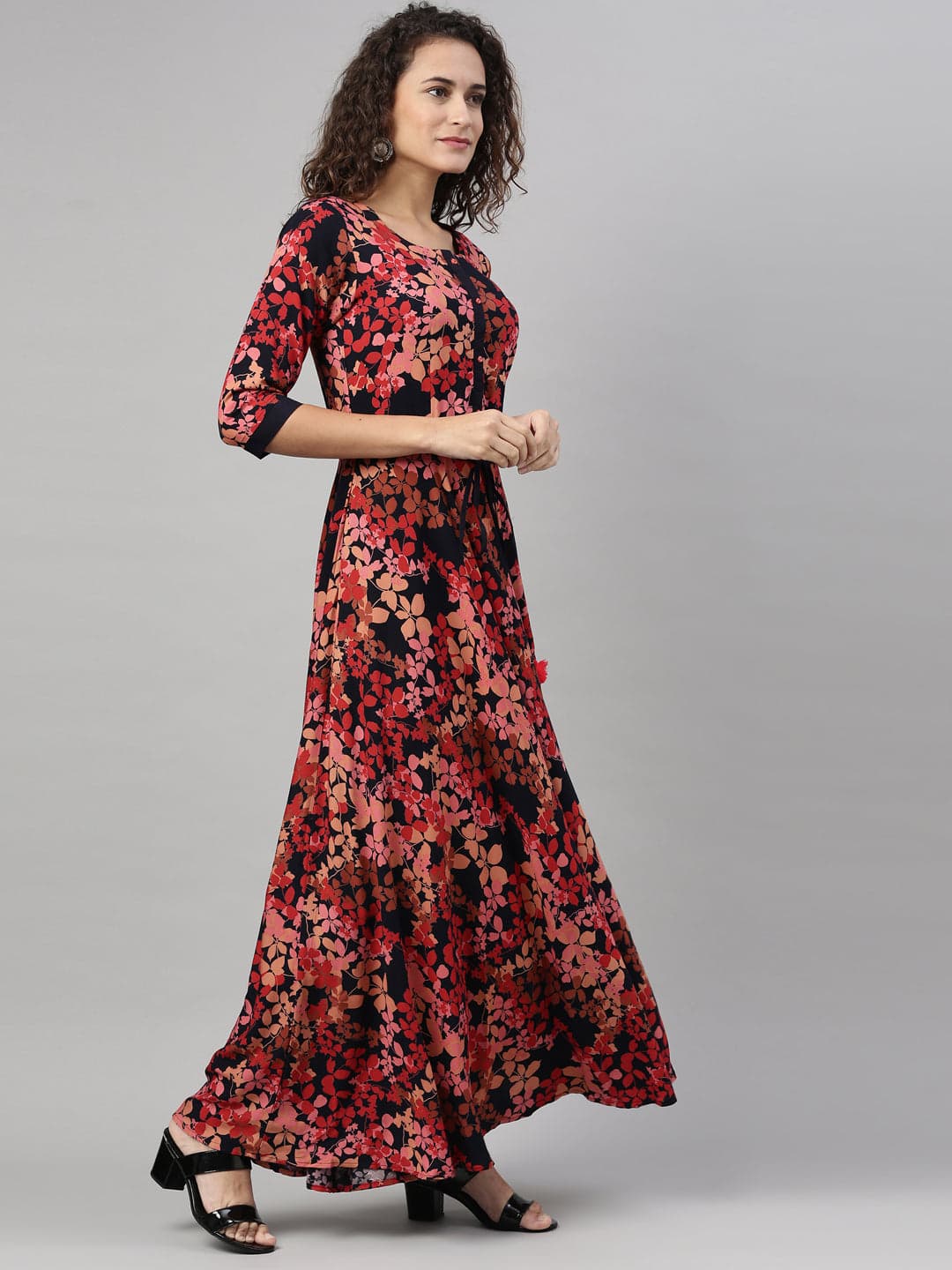 Neerus Peach Color Rayon Fabric Kurta | Neeru's