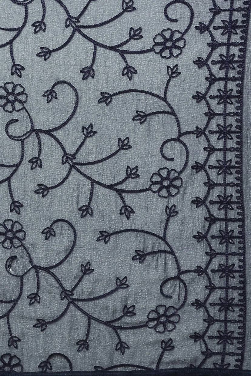 Navy Blue Chiffon Dupatta With Floral Embroidery