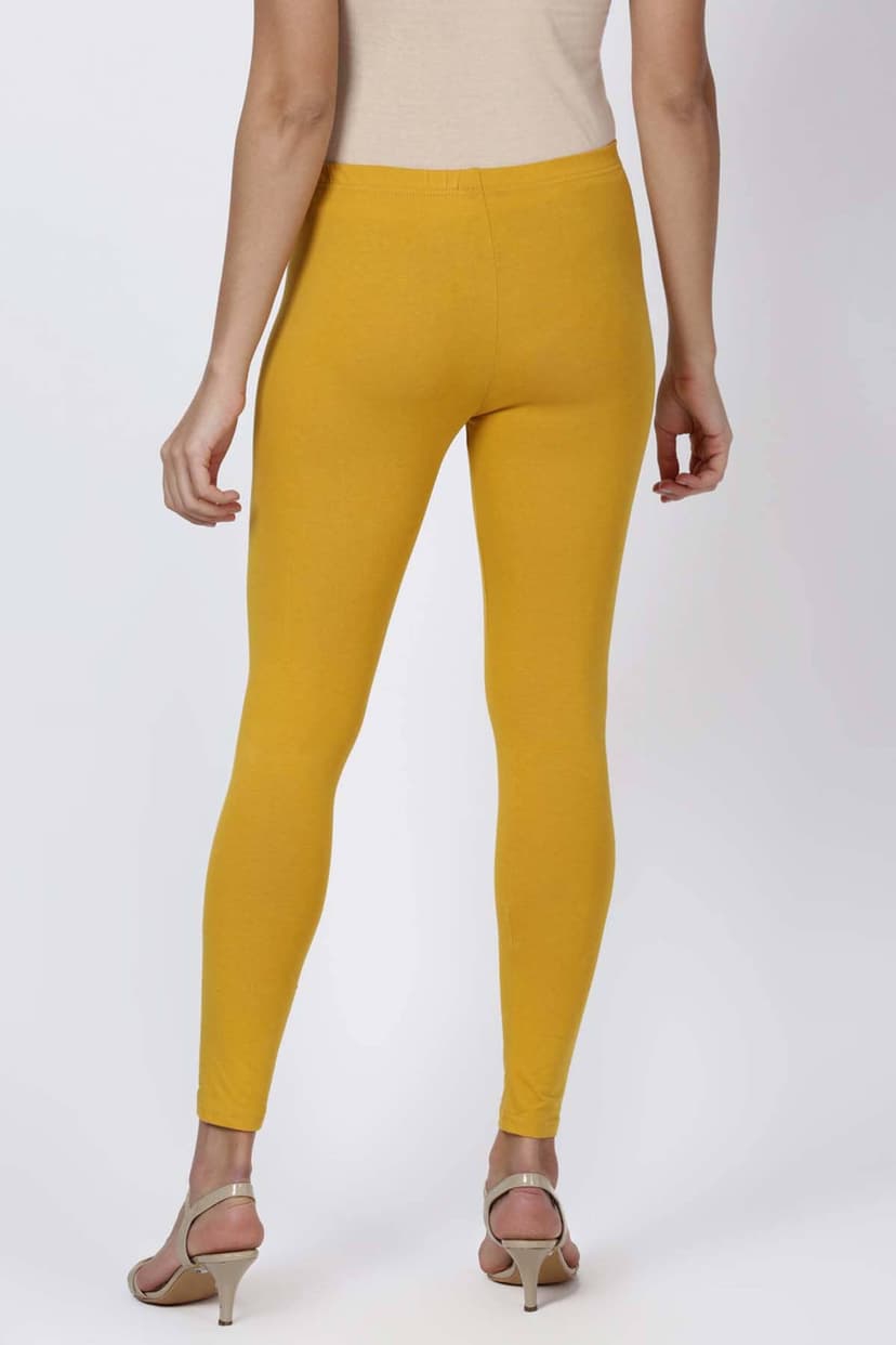 Yellow Solid Spandex Ankle Length Legging