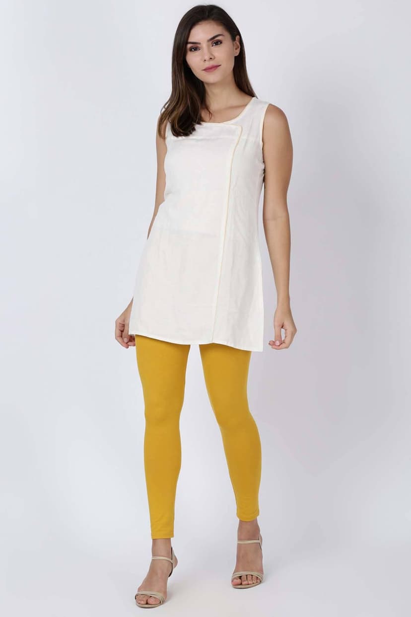 Yellow Solid Spandex Ankle Length Legging