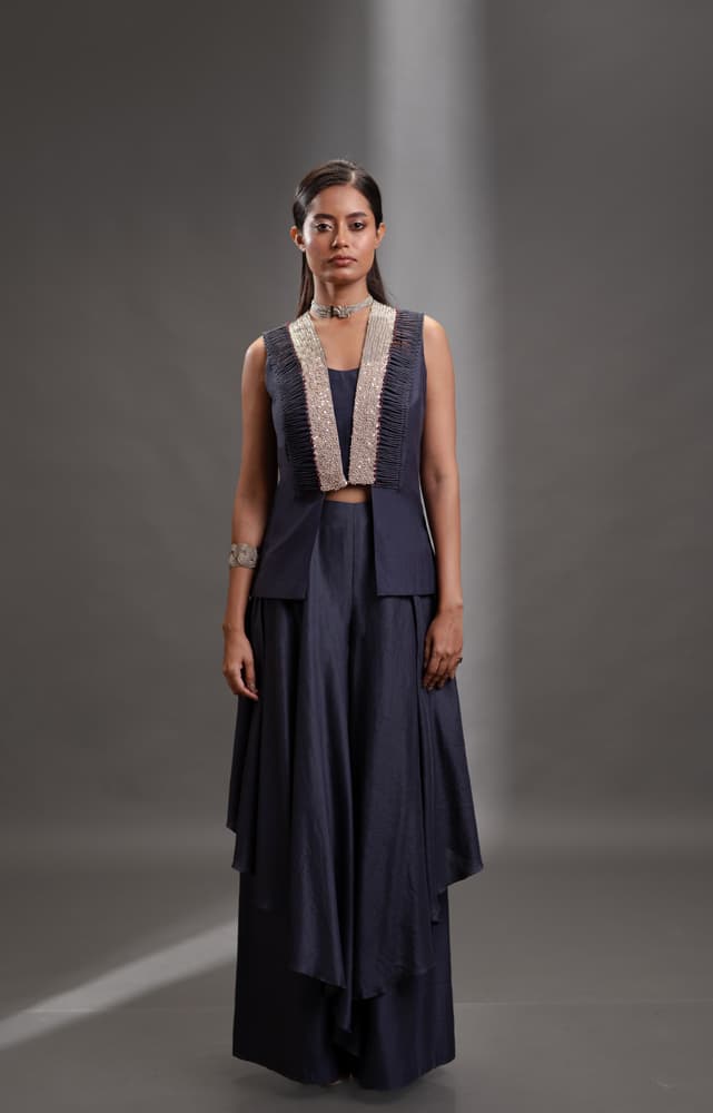 Silk jacket and layered pant set | Synonym Clothing