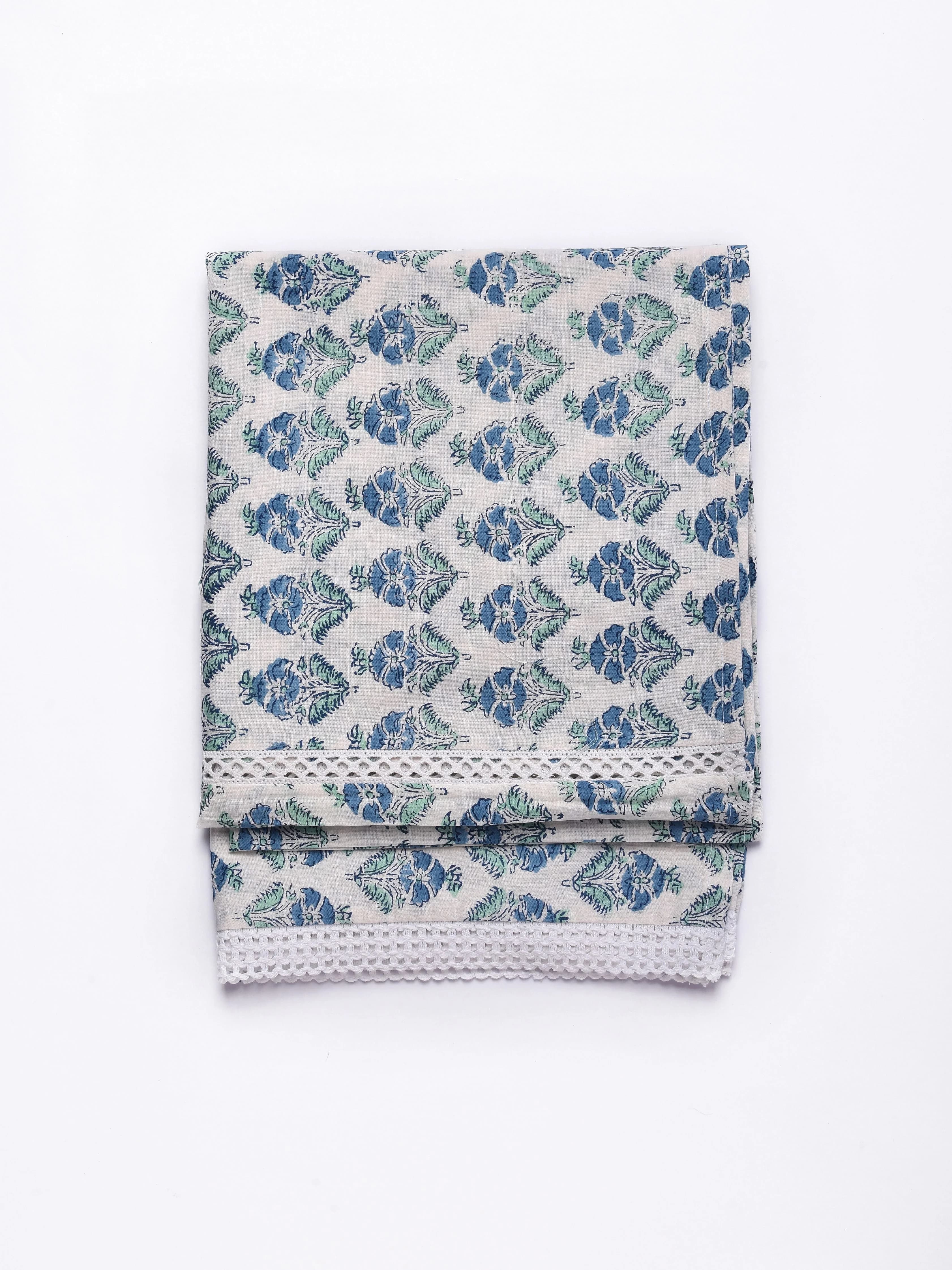 White With Blue Print Cotton Stole | True Browns