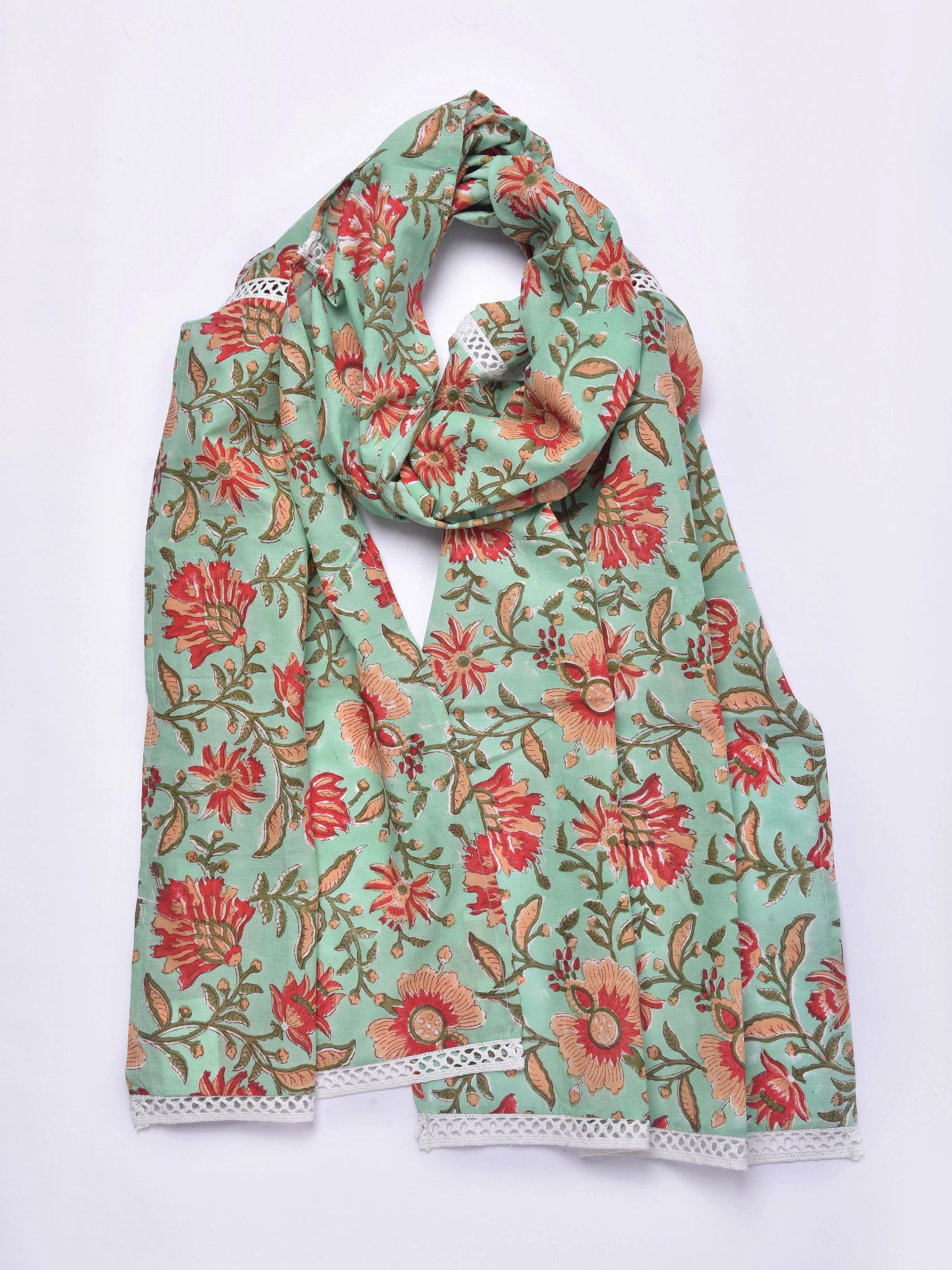Turkish Blue Block Print Cotton Stole | True Browns