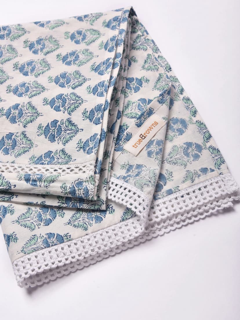 White With Blue Print Cotton Stole