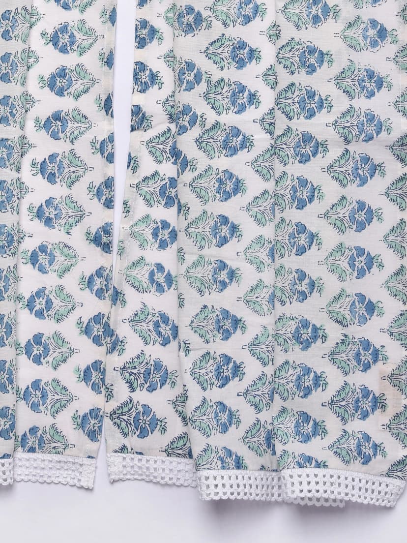 White With Blue Print Cotton Stole