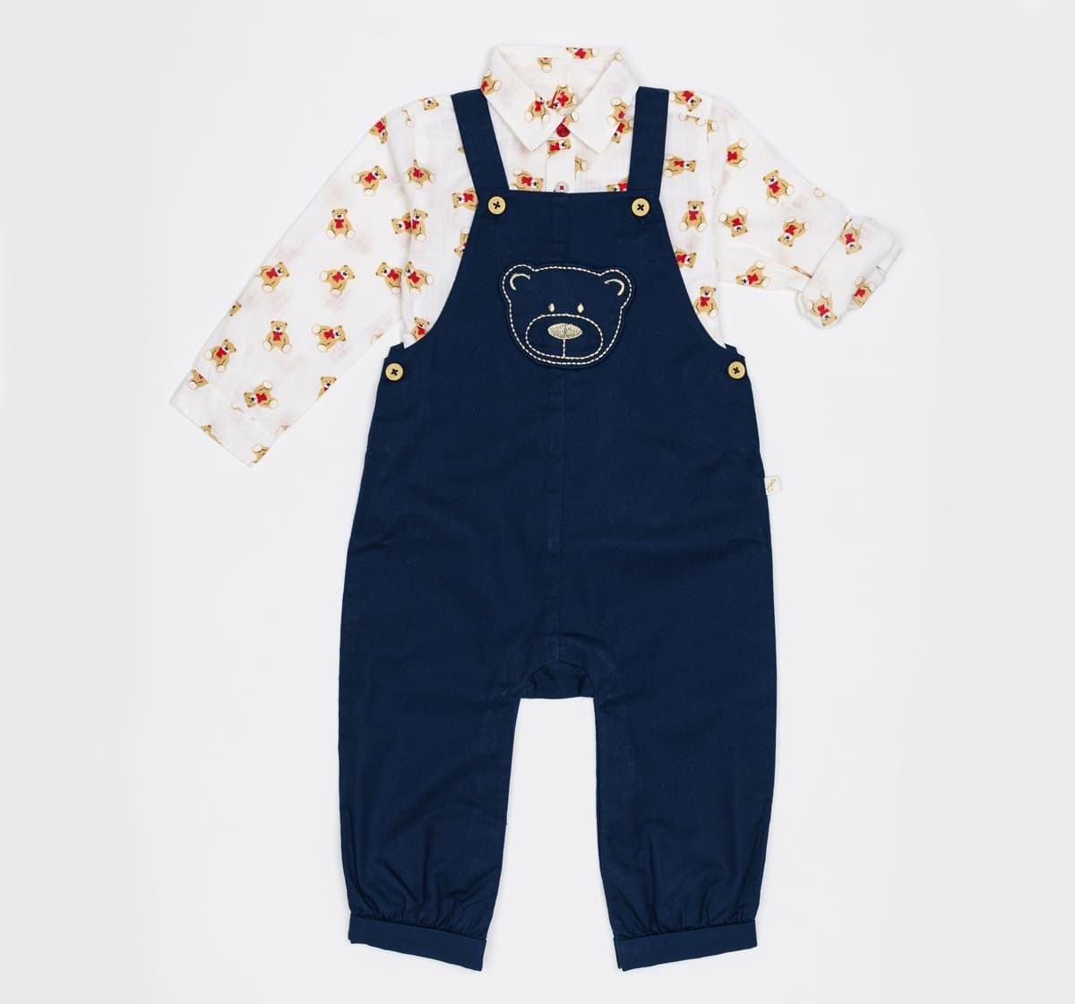 H by Hamleys Girls 100% Cotton Full Sleeves Dungaree Shirt Set - Multi H by Hamleys Girls 100% Cotton Full Sleeves Dungaree Shirt Set - Multi