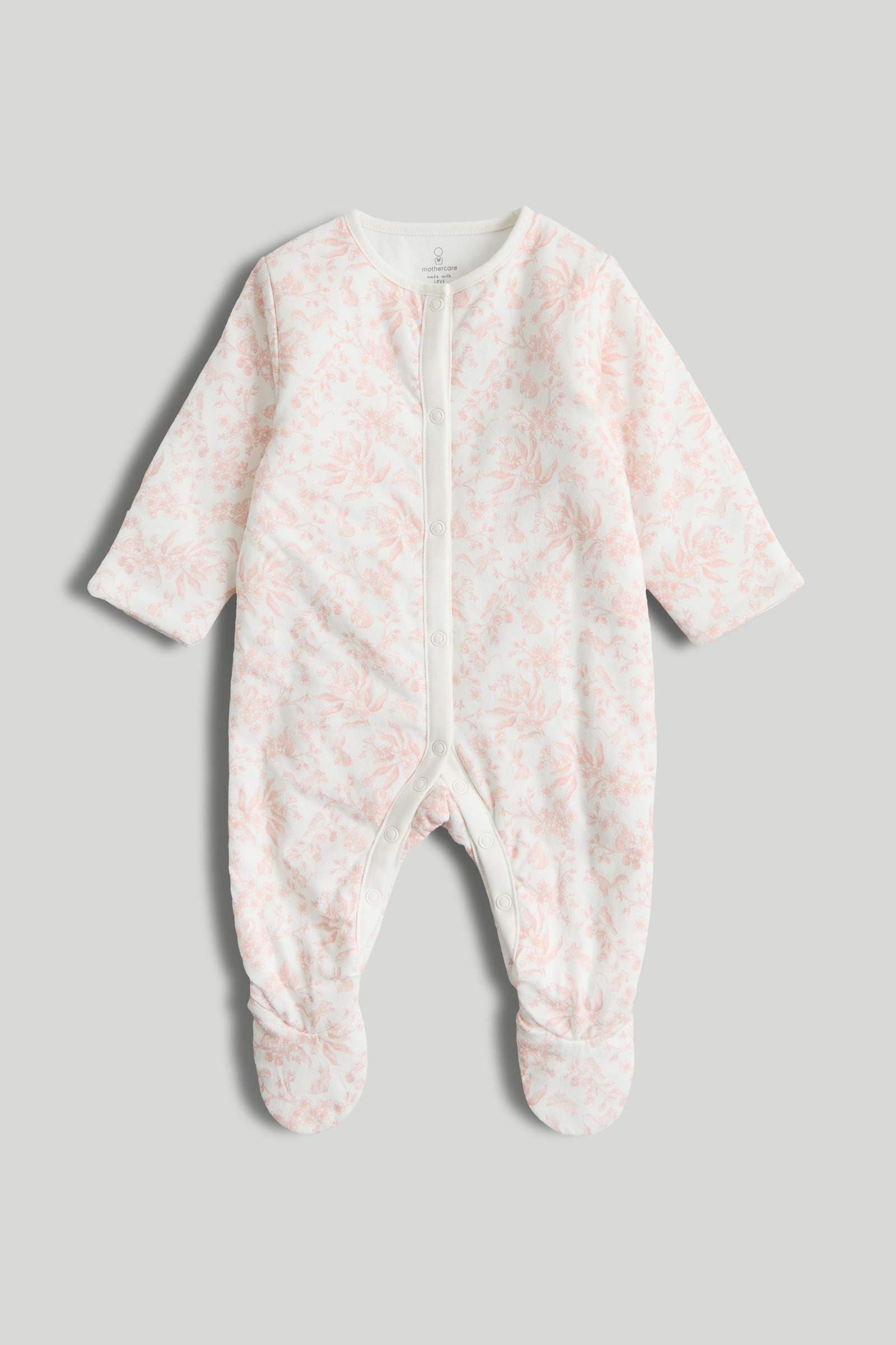 Mothercare Essentials Girls Printed Full Sleeve Sleepsuit - Cream - Mothercare Mothercare Essentials Girls Printed Full Sleeve Sleepsuit - Cream - Mothercare