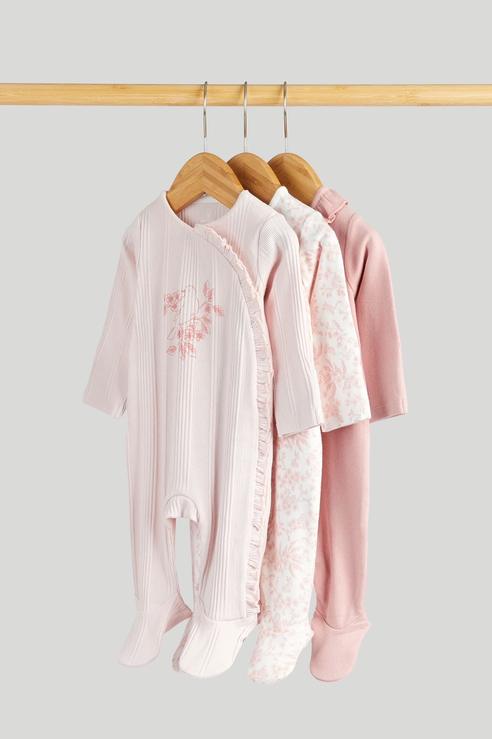 Mothercare Girls Fern Forest Printed Full Sleeve All-in-Ones - Pack of 3 - Multi - Mothercare Mothercare Girls Fern Forest Printed Full Sleeve All-in-Ones - Pack of 3 - Multi - Mothercare